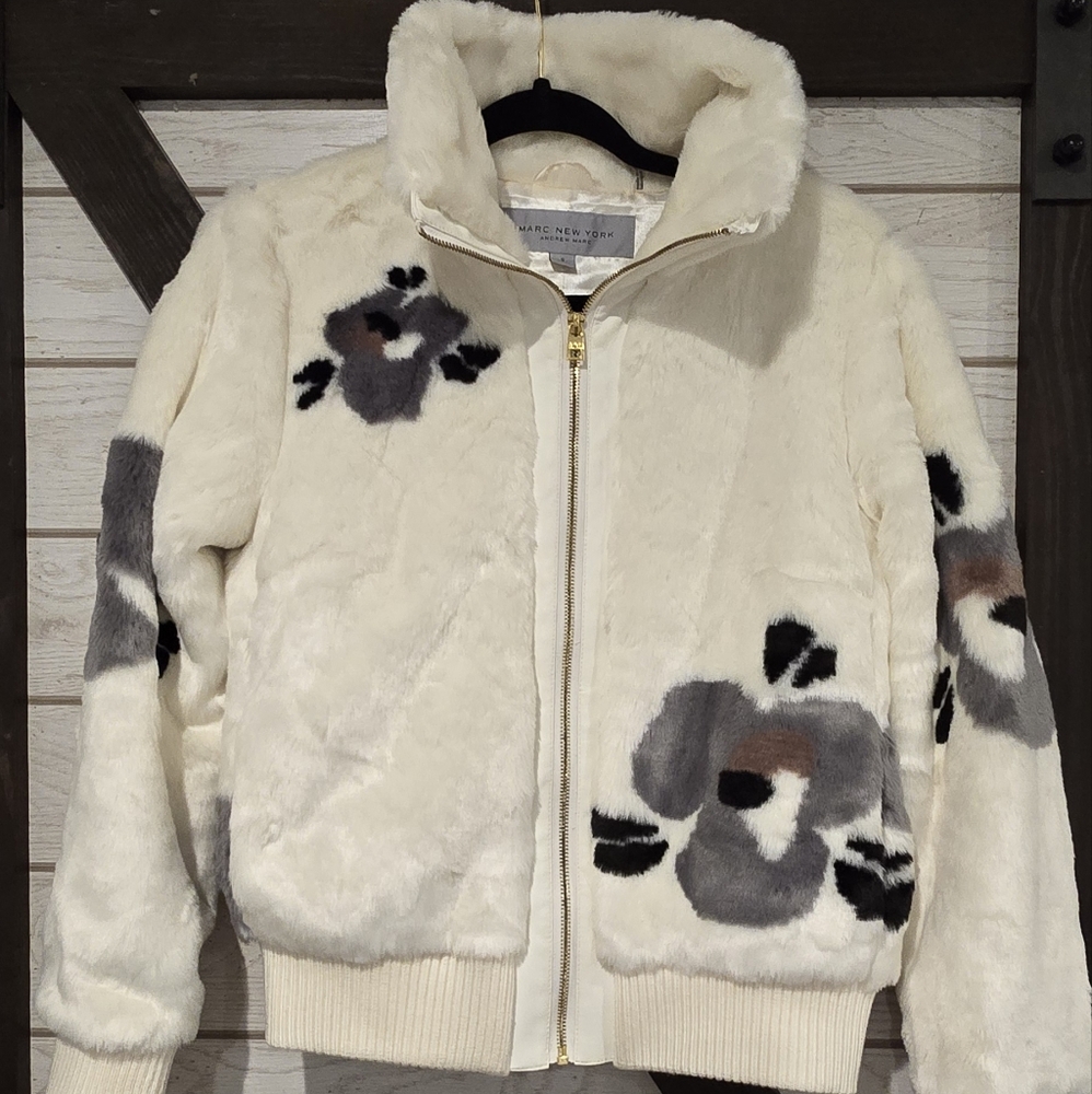 Marc New York Lush Faux Fur Floral Bomber Jacket